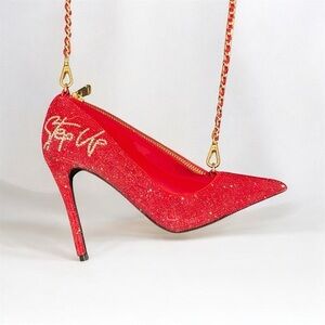 Aldo Red Glitter Heels with Gold Accents